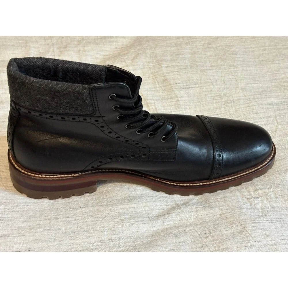Johnston Murphy JM1850 Men’s 10M Black Cap Toe Brogue Boots Lug Sole